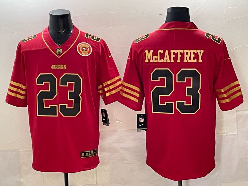 Men 2025 Nike San Francisco 49ers #23 Mcaffrey Red gold 5th generation Limited NFL Jersey 0068